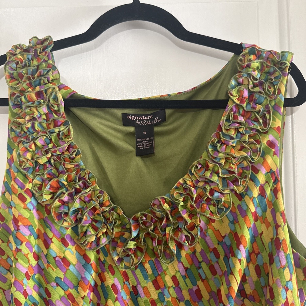 Signature by Robbie Bee Sleeveless Midi Dress 18 Multi Color Ruffle Excellent - Picture 7 of 16